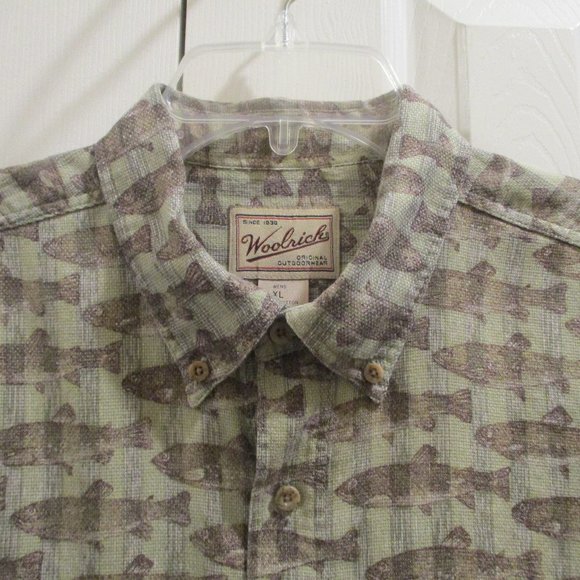 Woolrich Short Sleeve Fish Print Shirt sz XL 100% Cotton Short Sleeve Casual - Picture 2 of 9
